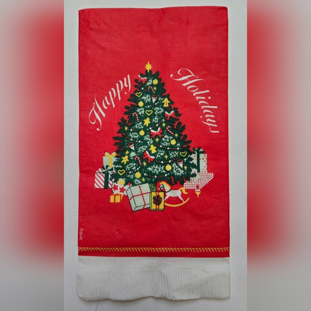 Vintage Airfaire Happy Holidays Christmas Tree 23 Guest Towels Decoupage Napkins